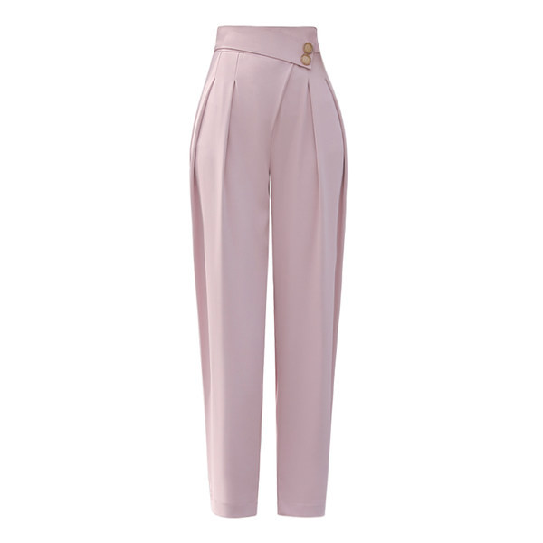 Pantaloni de dama cu nasturi roz si negru