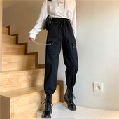 Pantaloni casual de dama cu buzunare si lant metalic