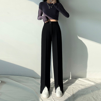 Γυναικείο casual παντελόνι με ψηλή μέση σε μαύρο χρώμα