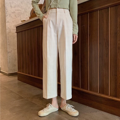 Pantaloni de dama model drept cu lungime 9/10 si talie inalta