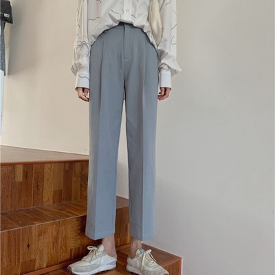 Pantaloni de dama model drept cu lungime 9/10 si talie inalta