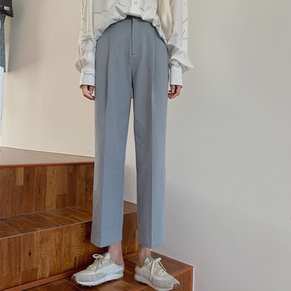 Pantaloni de dama model drept cu lungime 9/10 si talie inalta