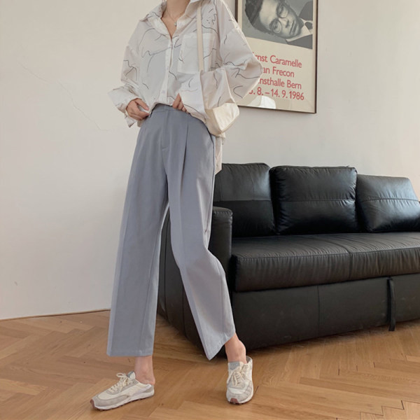 Pantaloni de dama model drept cu lungime 9/10 si talie inalta