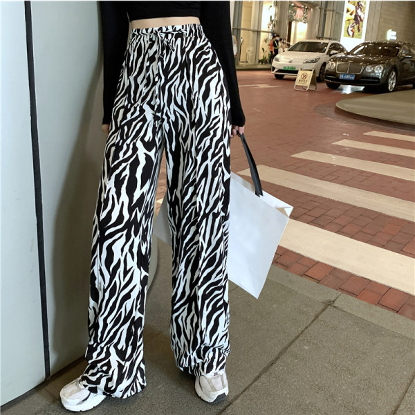 Pantaloni de dama de primavara cu talie inalta - culoare alb-negru