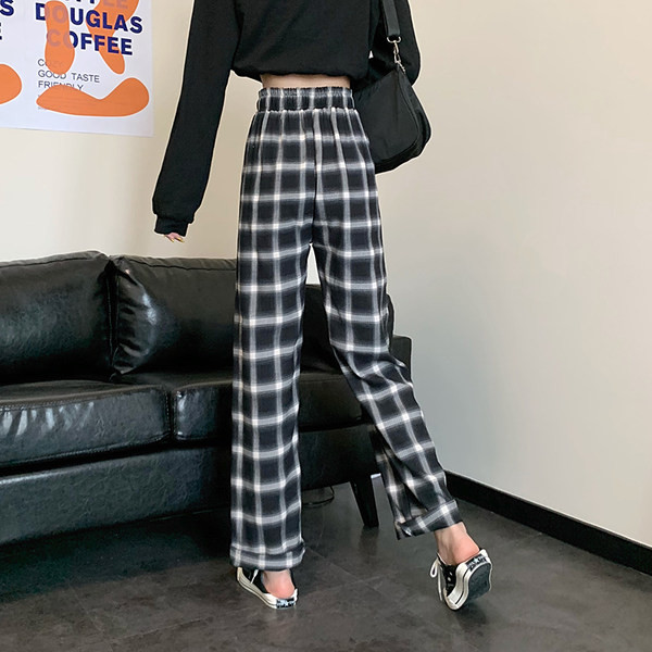 Pantaloni de dama in carouri cu talie inalta si cravate