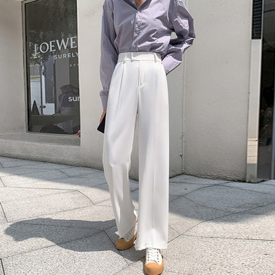 Pantaloni largi de dama moderni cu buzunare si talie inalta