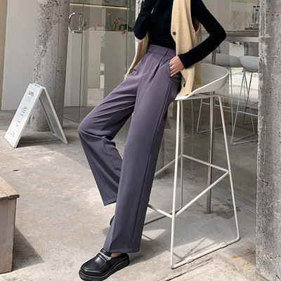 Pantaloni largi de dama moderni cu buzunare si talie inalta