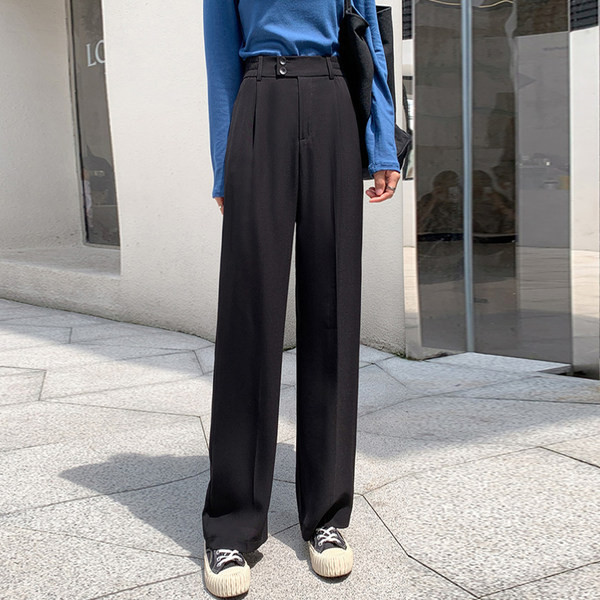 Pantaloni largi de dama moderni cu buzunare si talie inalta