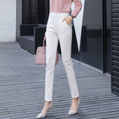 Pantaloni de dama moderni cu talie inalta si buzunare - model drept