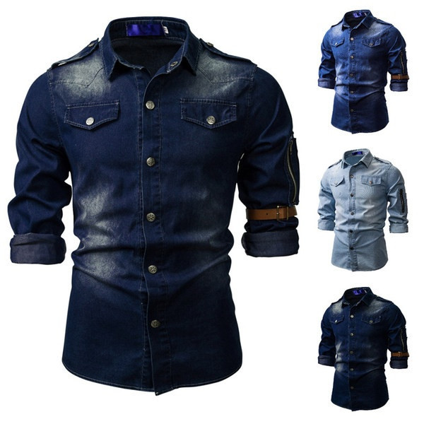 Cămașă bărbătească cu nasturi și model montat cu fermoar