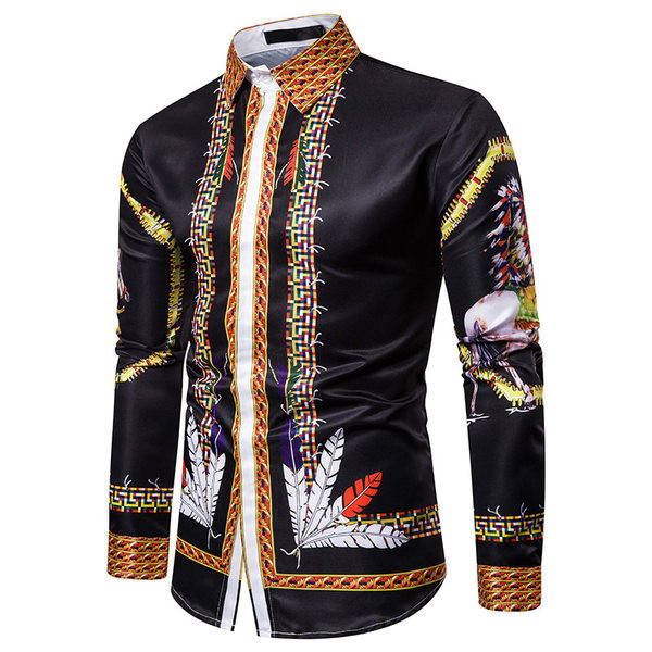 Cămașă modernă pentru bărbați cu model și model cu mâneci lungi