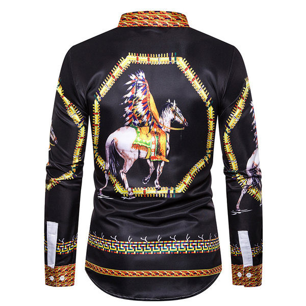 Cămașă modernă pentru bărbați cu model și model cu mâneci lungi