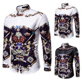 Cămașă modernă pentru bărbați cu aplicație și mâneci lungi