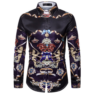 Cămașă modernă pentru bărbați cu aplicație și mâneci lungi