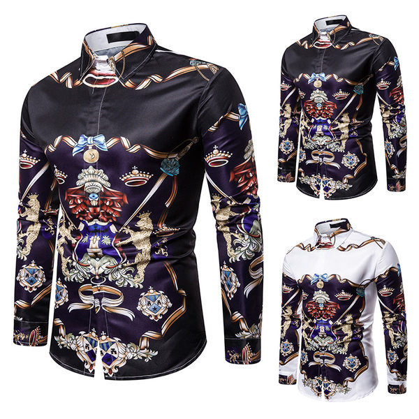 Cămașă modernă pentru bărbați cu aplicație și mâneci lungi