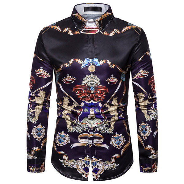 Cămașă modernă pentru bărbați cu aplicație și mâneci lungi