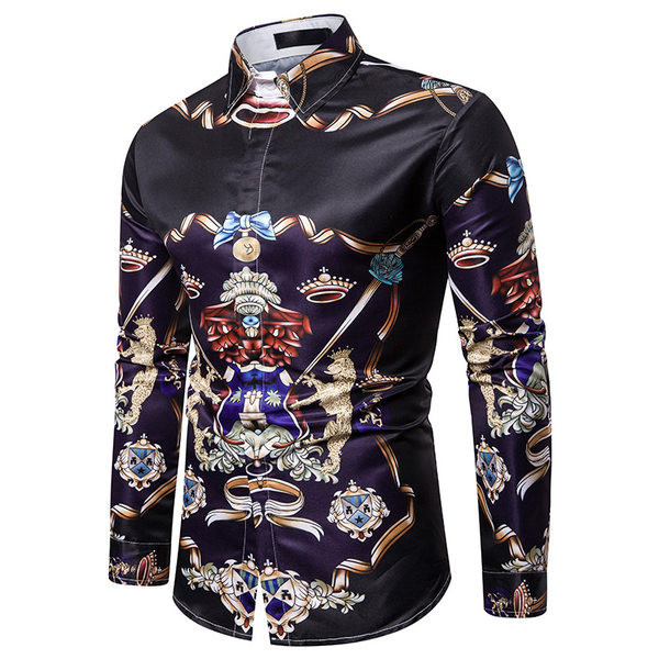 Cămașă modernă pentru bărbați cu aplicație și mâneci lungi