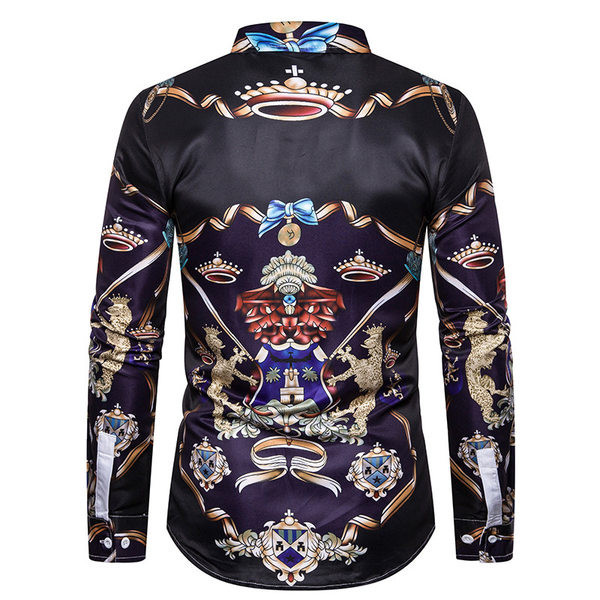 Cămașă modernă pentru bărbați cu aplicație și mâneci lungi