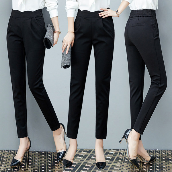 Модерен дамски панталон с висока талия - черен цвят