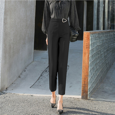 Pantaloni moderni de damă cu element metalic și talie înaltă - mai multe culori