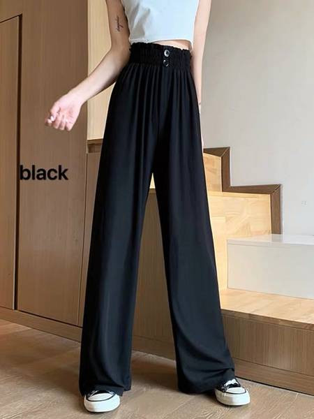 Pantaloni largi de dama cu nasturi si talie elastica