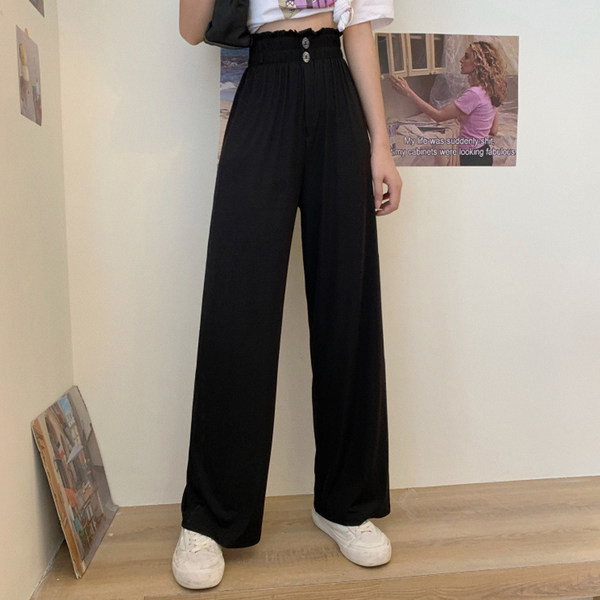 Pantaloni largi de dama cu nasturi si talie elastica