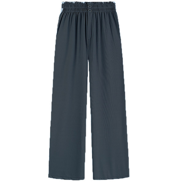 Pantaloni largi de dama cu nasturi si talie elastica