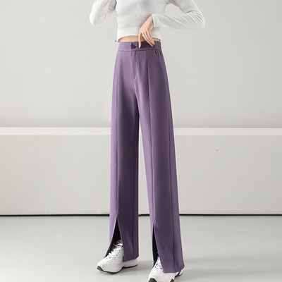 Pantaloni de damă cu fante și talie înaltă