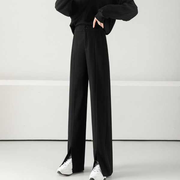 Pantaloni de damă cu fante și talie înaltă