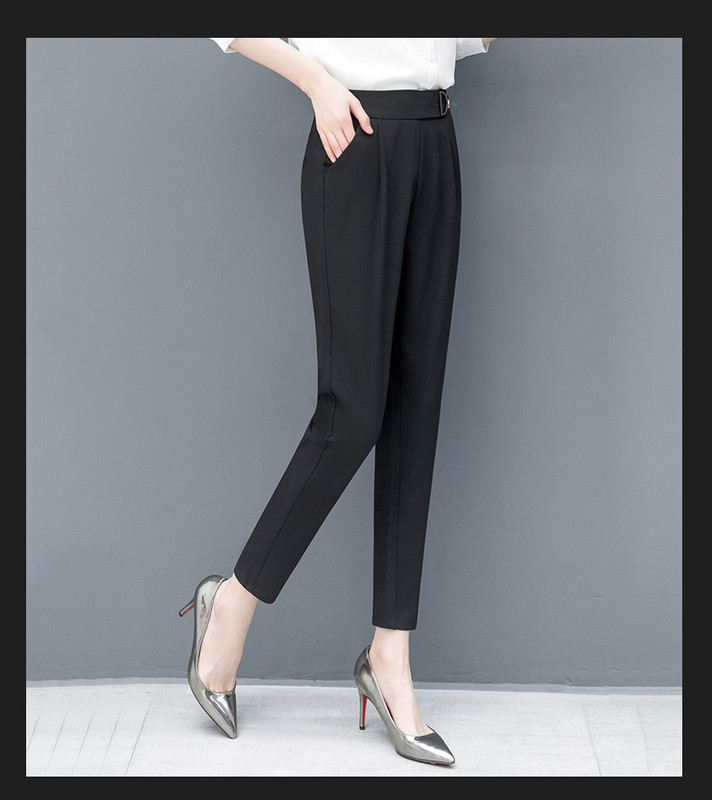 Pantaloni moderni de dama cu talie inalta si element metalic