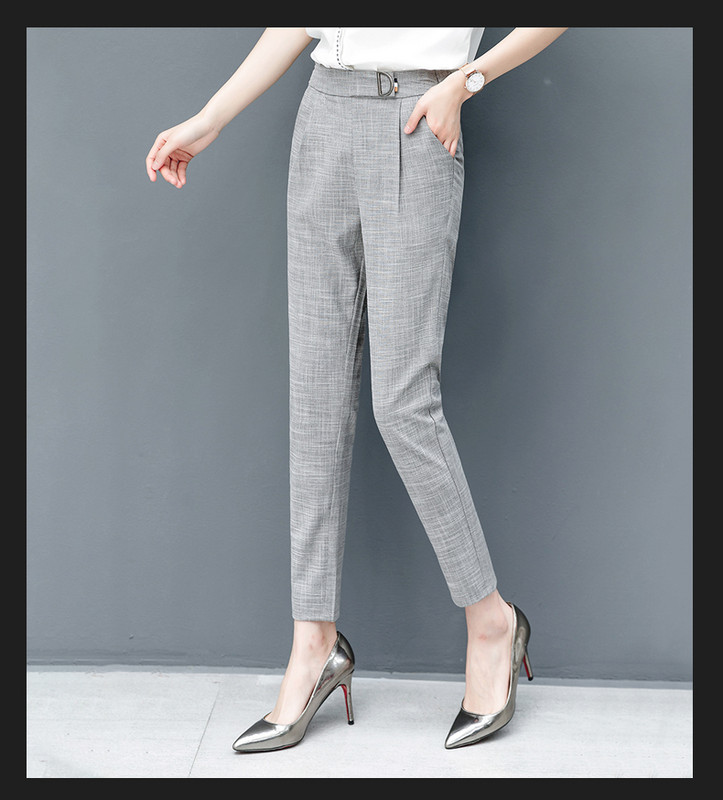 Pantaloni moderni de dama cu talie inalta si element metalic