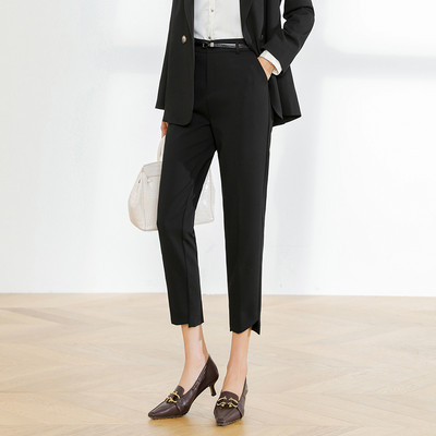 Pantaloni casual dama cu talie inalta - culoare neagra