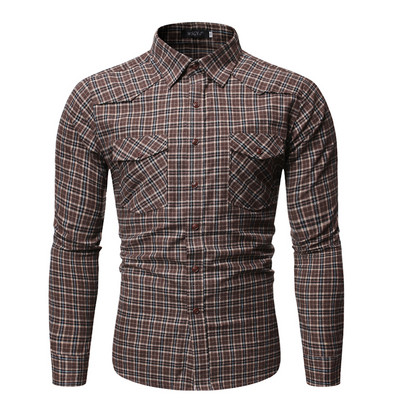 Moderna karirana košulja s džepovima i pripijenim modelom na gumbe