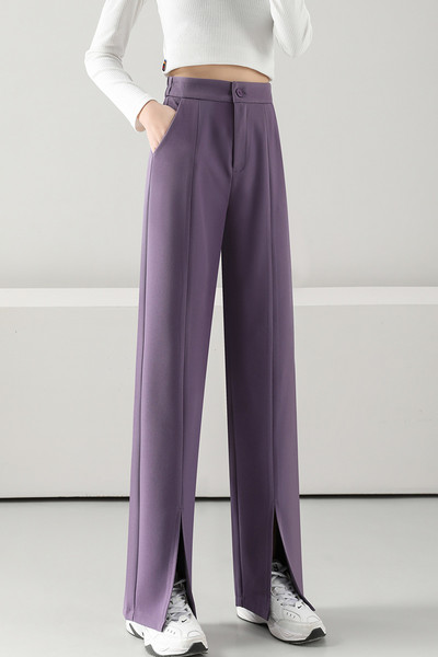 Pantaloni de dama model uni cu fante si talie inalta