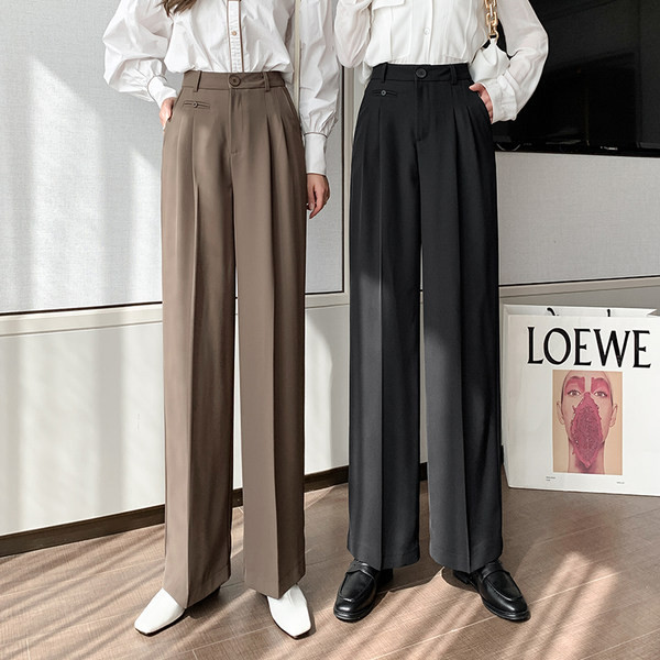 Pantaloni casual dama cu talie inalta - model larg