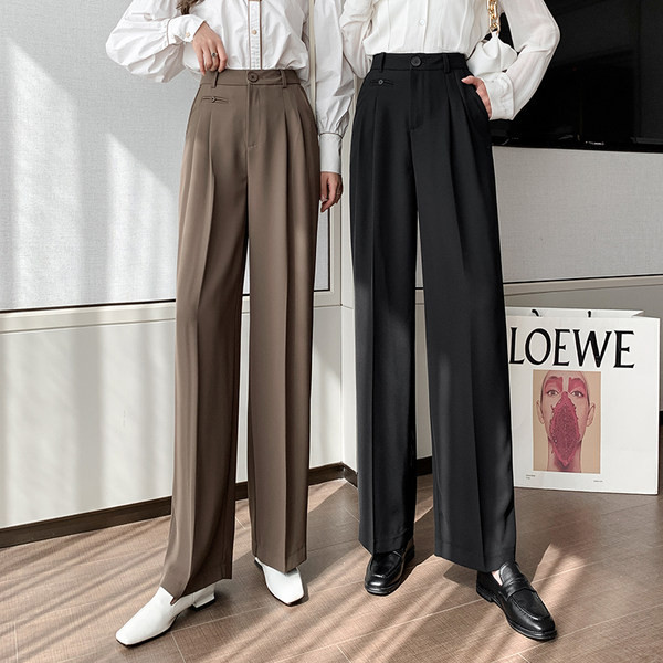 Pantaloni casual dama cu talie inalta - model larg