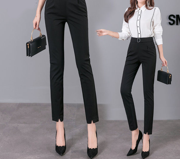 Pantaloni negri de dama la moda cu lungime 9/10