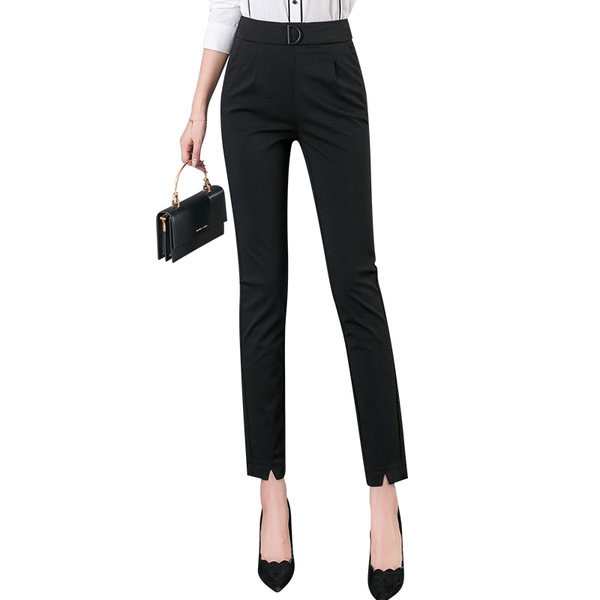 Pantaloni negri de dama la moda cu lungime 9/10