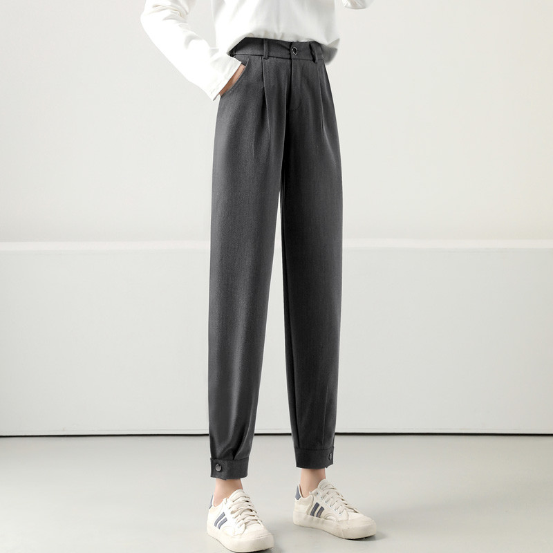 Pantaloni dama in gri si negru - model drept