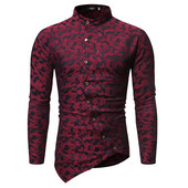 Cămașă asimetrică pentru bărbați actuală cu nasturi și model