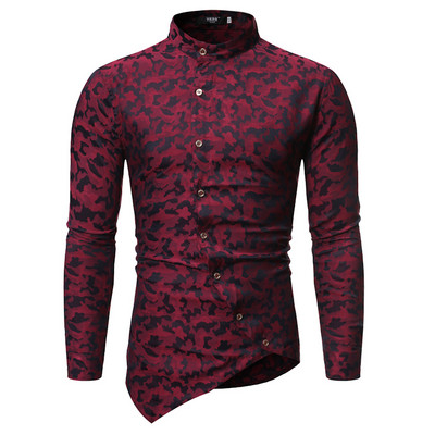 Cămașă asimetrică pentru bărbați actuală cu nasturi și model