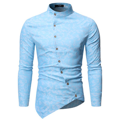 Cămașă asimetrică pentru bărbați actuală cu nasturi și model