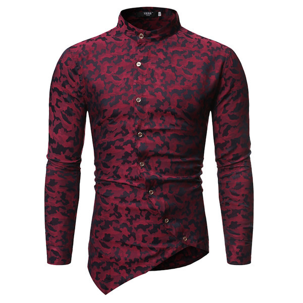 Cămașă asimetrică pentru bărbați actuală cu nasturi și model