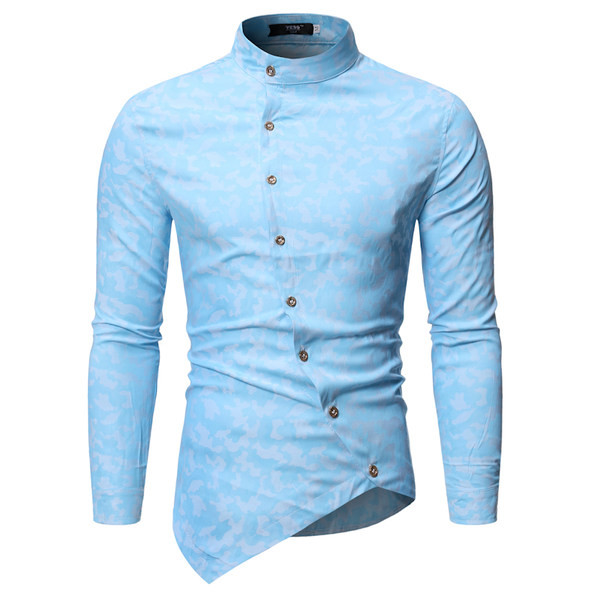 Cămașă asimetrică pentru bărbați actuală cu nasturi și model