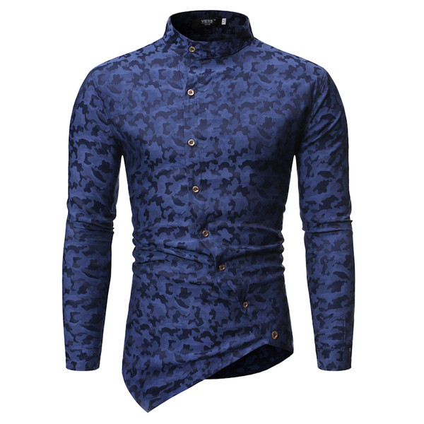 Cămașă asimetrică pentru bărbați actuală cu nasturi și model