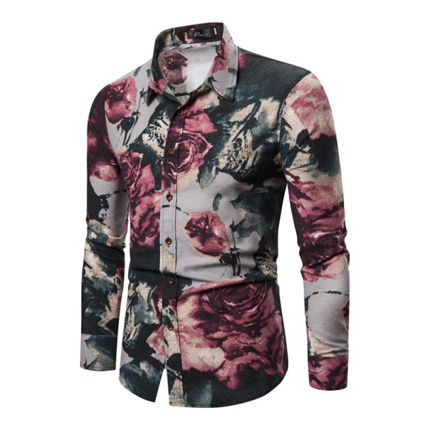 Cămașă modernă pentru bărbați cu model floral și mâneci lungi