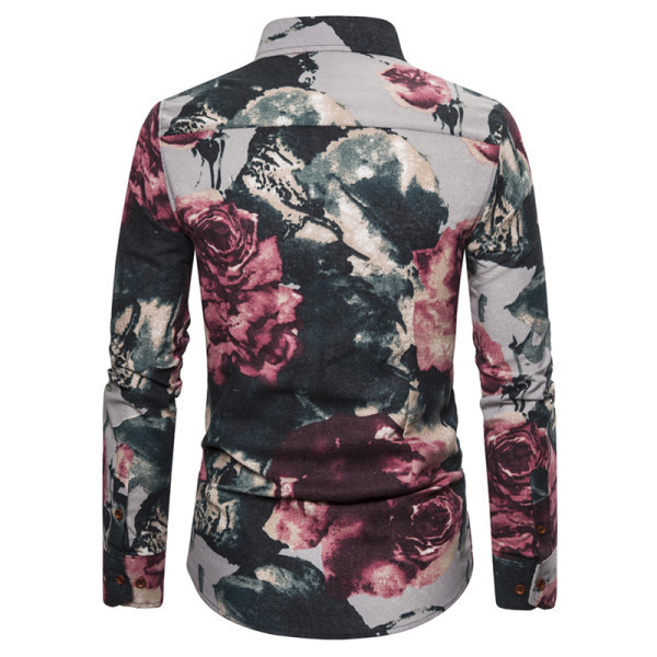 Cămașă modernă pentru bărbați cu model floral și mâneci lungi