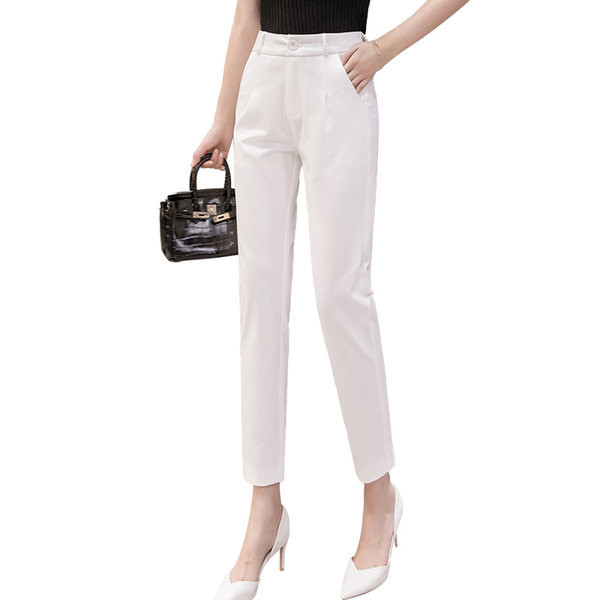 Pantaloni de dama de primavara-model drept cu talie inalta