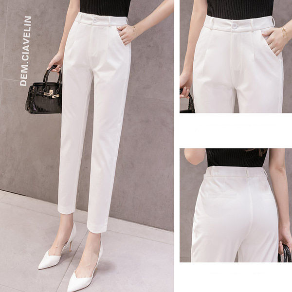 Pantaloni de dama de primavara-model drept cu talie inalta