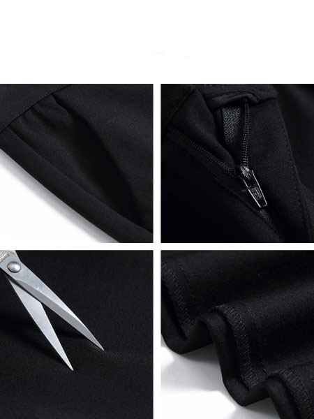 Ženske hlače s prorezima i džepovima - u crnoj boji